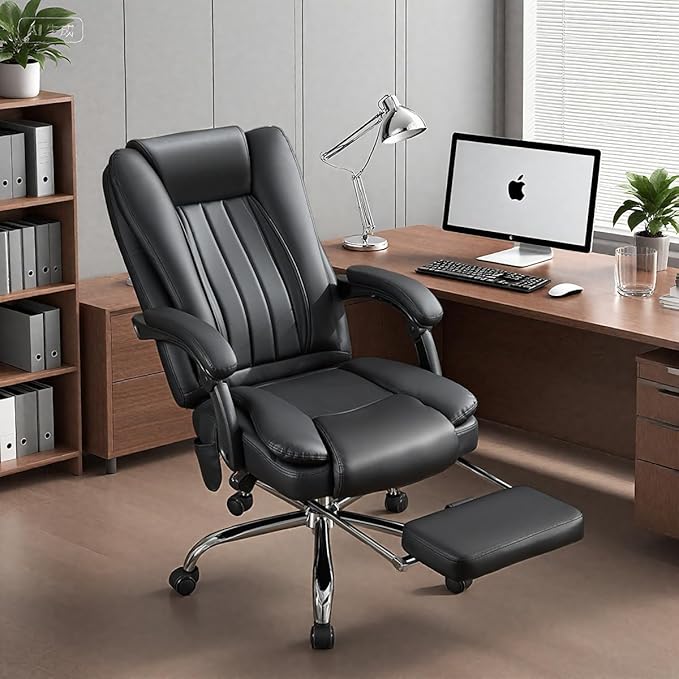 6 Points Vibration & Heat Massage Office Chair with Foot Rest,500lbs Big and Tall Office Chairs,Ergonomic Reclining Desk Chair for Home Office,Gaming