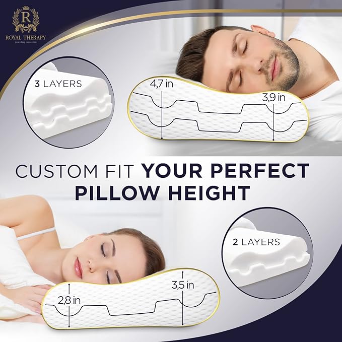 Royal Therapy Memory Foam Pillow, 9-Pack King Cervical Pillow for Neck, Contour, Pillow for Neck and Shoulder Pain, Side Sleeper Pillow for Shoulder, Side Sleeping