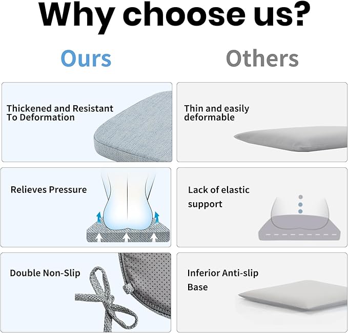 2'' Thick High-Density Foam Indoor Chair Cushions | Dining Chair Pads with Ties, Removable Washable Cover, Kitchen Chair Cushions 17"x16", Silver Blue 4 Pack