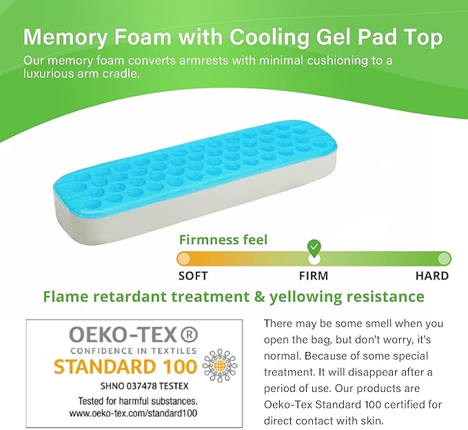 LargeLeaf Chair Armrest Cooling Gel Cushions Elbow Pillow Pressure Relief Office Chair Gaming Chair armrest with Memory Foam armrest Pads 2-Piece Set of Chair