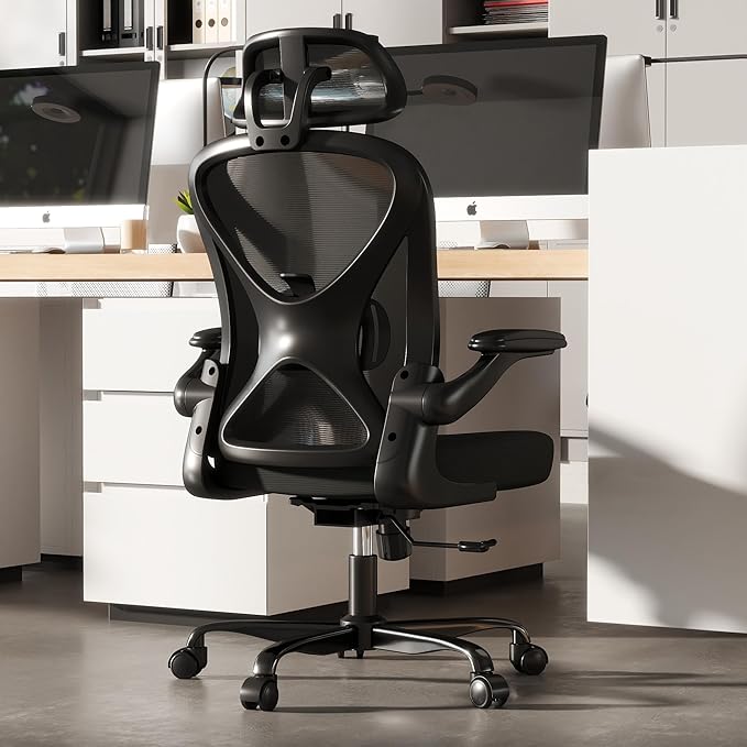 Ergonomic Office Chair Set of 8, with Adjustable Lumbar Support, Mesh Fabric Home Office Chair with Headrest, 360° Swivel and Flip-Up Armrests, Black