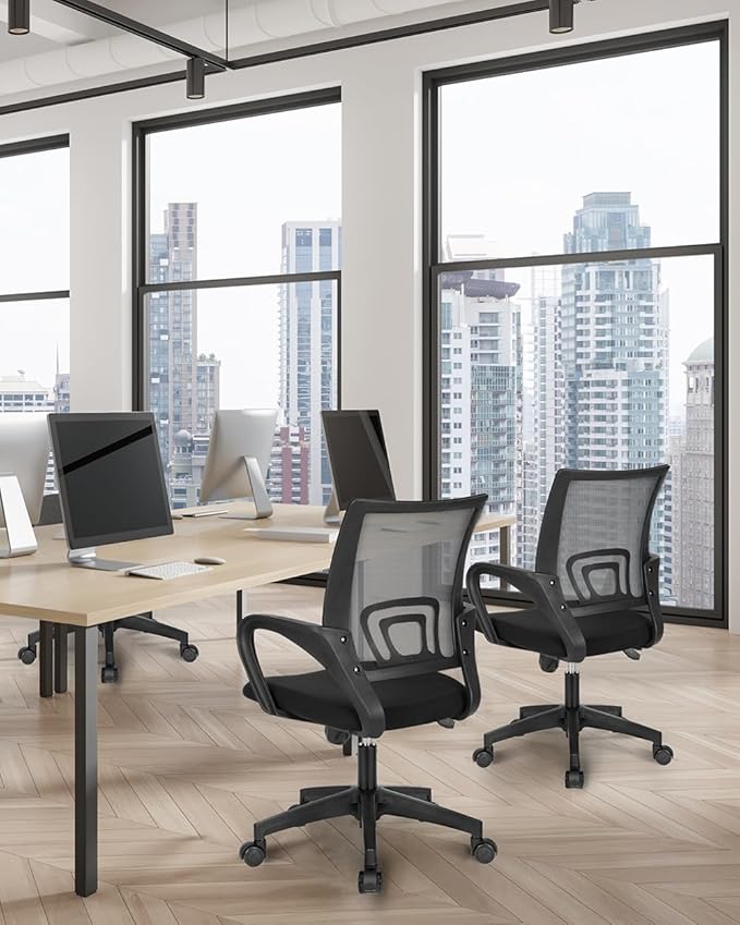 NEO CHAIR Office Desk Computer Chair Ergonomic Mesh Gaming Cushion Seat with Comfy Lumbar Mid Back Support Adjustable Height Swivel Rolling Wheels for Home Task (2 pk - Black)