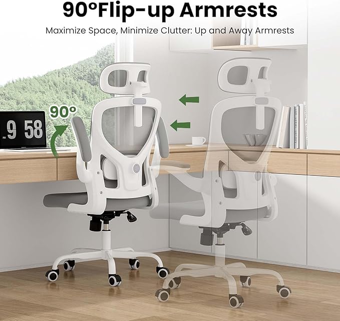 Ergonomic Mesh Office Chairs with Lumbar Support and Adjustable Headrest, High Back Comfortable Computer Desk Chair with Wheels and Armrests, Home Office Rolling Gaming Chair, Max Load 350 lbs (Gray)