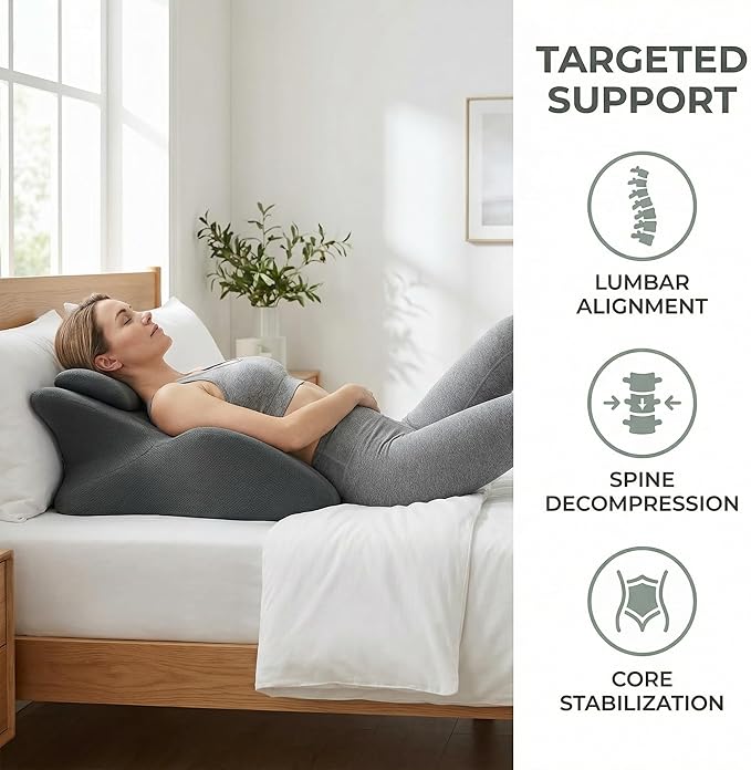 27°Ergonomic Contour Pillow-Memory Foam Back Support for Reading,Bed Rest&Post Surgery Recovery,Lumbar & Neck Pain Relief Cushion