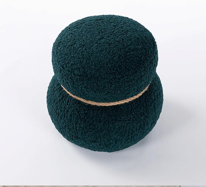 14.56" Snowman Shape Ottoman, Small Foot Stool, Cute Teddy Pouf Footrest, Foot Rest for Couch Sofa, Modern Soft Round Boucle Ottoman Under Desk for Living Room,Apartment,Small Space (Green)
