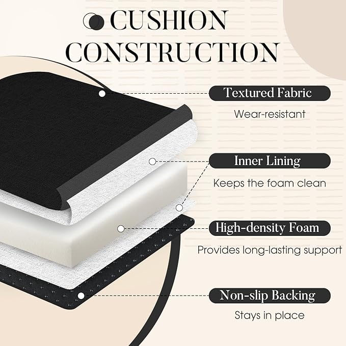 Basic Beyond Chair Cushions for Dining Chairs with Ties and Removable Cover, 2" Thick Seat Cushions for Kitchen Chairs, Set of 6, 17" x 16", Black