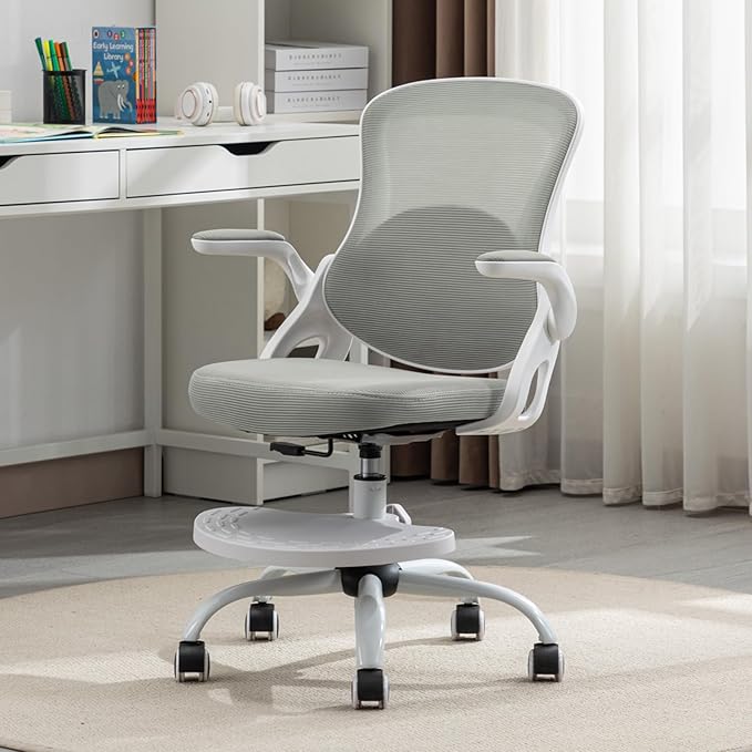 Kids Desk Chair,Ergonomic Study Chair with Adjustable Height,Swivel Mesh Desk Chair with Wheels,Home Office Chair for Children in Home Bedroom Grey
