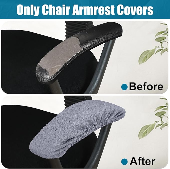 Smiry Stretch Jacquard Office Computer Chair Armrest Covers, 2PCs Removable Washable Anti-dust Desk Chair Arm Pad Covers, Grey