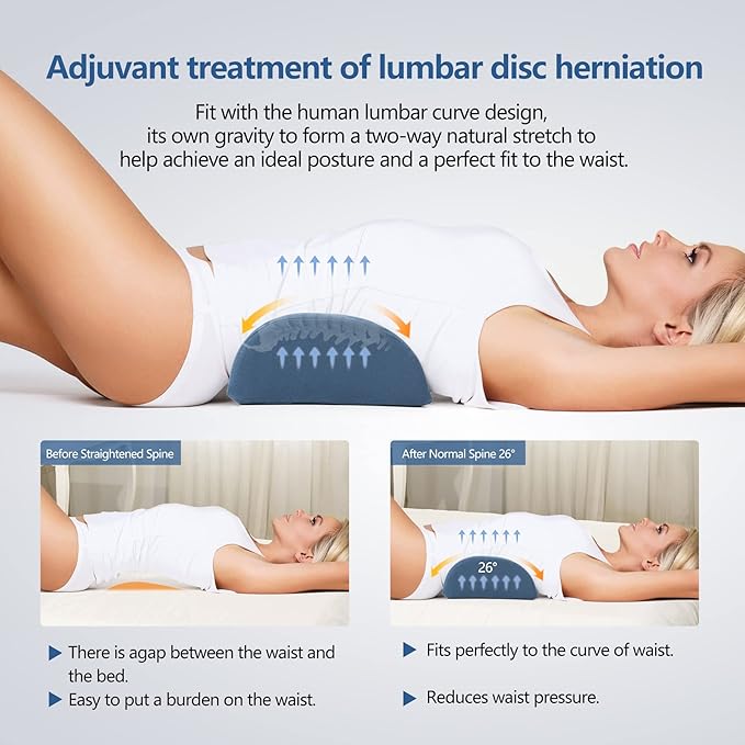 Cozyhealth Lumbar Support Pillow for Sleeping, Heated Lumbar Pillow with Graphene Heating for Lower Back Pain Relief, Memory Foam Lower Back Support Pillow Waist Cushion for Bed and Chair(Dark Blue)