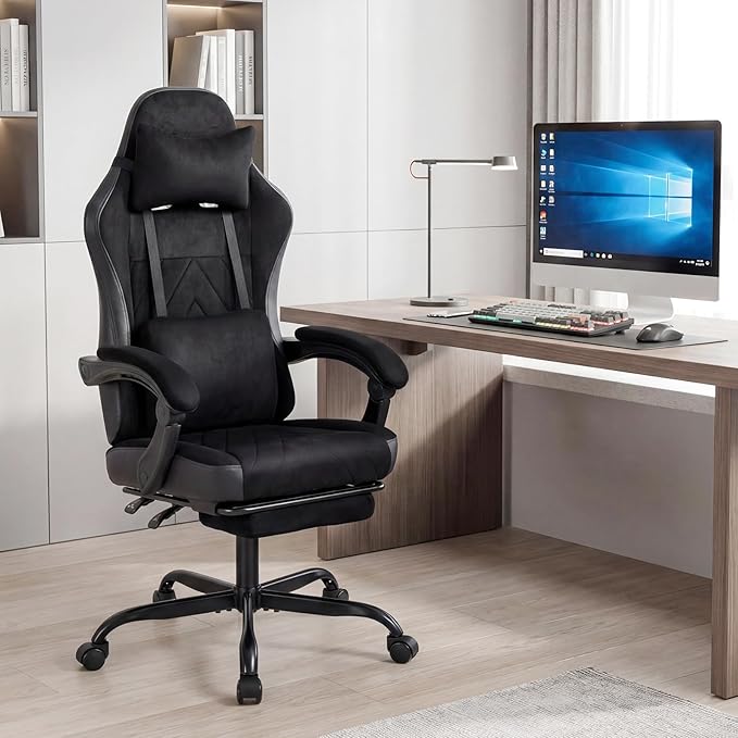 Goplus Gaming Chair, Ergonomic Office Chair with Foot Rest, Lumbar Support, Linkage Armrests, Detachable Headrest, 360°Swivel Computer Desk Chair w/Adjustable Backrest & Height, 330 lbs Capacity