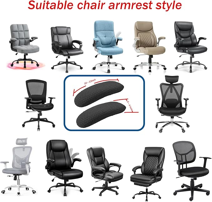 Office Chair Arm Covers,Chair Armrest Cover Universal Fit for Office Chair,Desk Chair, Gaming Chairs(Grey,2Pcs/Set (10-13) x (2-4) x 1.9 inches)