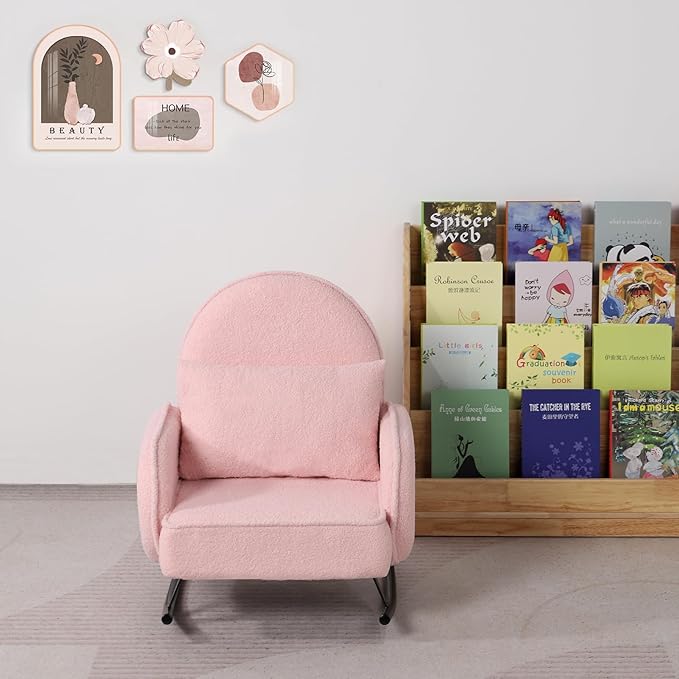 Baby Rocking Chair,Toddler Chair,Kids Chair,Kids Sofa, Shaky Metal Foot and Sherpa Fabric,Toddler Rocking Armchair for Boys and Girls Rest (Pink)