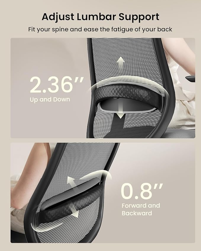 ProtoArc Ergonomic Office Chair – EC200 High-Back Mesh Computer Chair with Lumbar Support, 3D Adjustable Headrest & Sliding Seat for 8+ Hour Comfort, Big & Tall Home Office Desk Chairs - Light Grey