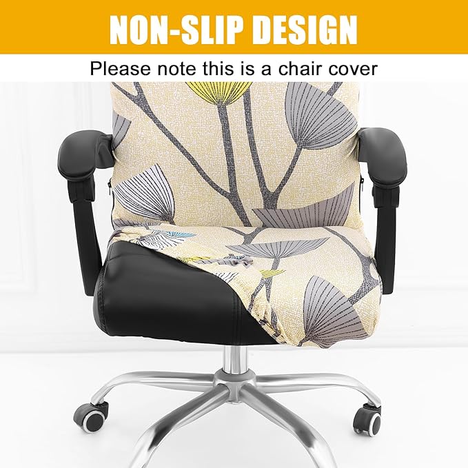 Smiry Stretch Printed Office Computer Chair Covers, Universal Desk Rotating Chair Slipcovers Removable Washable, Soft Fit Anti-Dust Spandex Protector Cover with Zipper, Yellow and Grey
