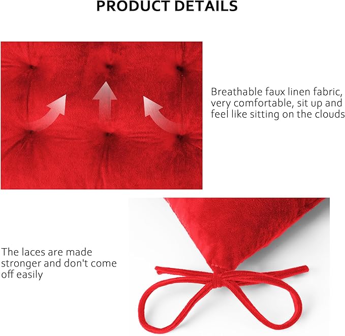 ELFJOY Rocking Chair Cushion Large Rocking Chair Pads with Ties Premium Tufted High Back and Seat Cushion 2 Piece Set Red