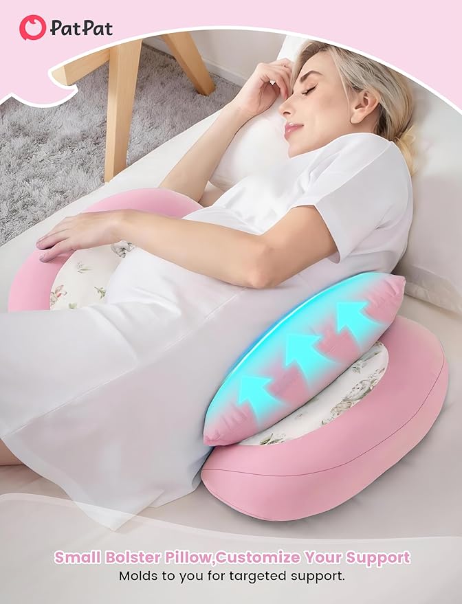 PATPAT Pregnancy Pillow for Sleeping, Maternity Pillow with Removable Cooling Cover, Support for Back, Belly and Hips, Portable Travel Wedge Pillow for Pregnant Women with Adjustable Small Pillow