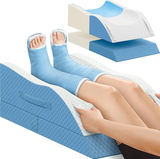 TranquilRelax Elevation Pillows for Leg After Surgery, Memory Foam Adjustable Wedge Pillow for Injury or Rest, Ankle Pillow for Sleeping Blood Circulation Light Blue/Double Leg