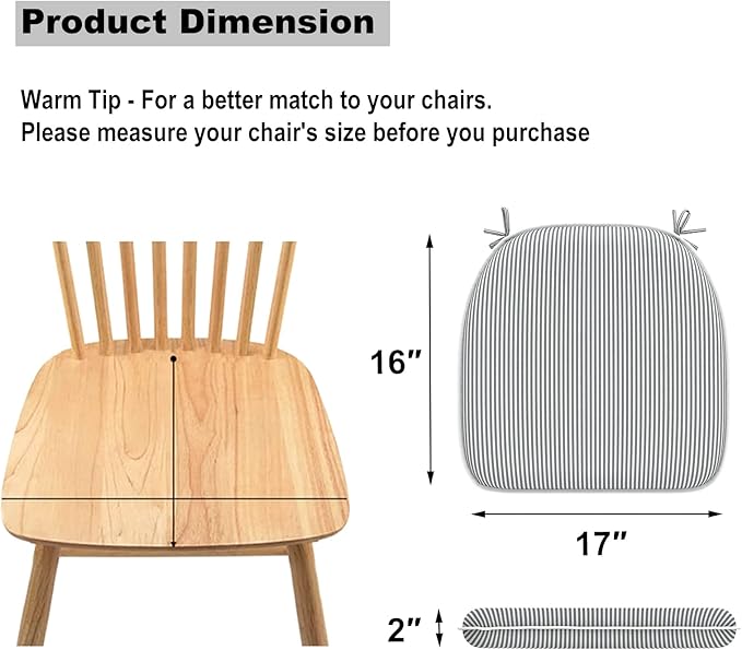 DYTXIII Set of 4 Outdoor Chair Cushions with Ties,Water Repellent Patio Chair Pads 17"x 16" for Outdoor Furniture,Round Corner Seat Cushions for Garden Yard Kitchen Stripe Gray