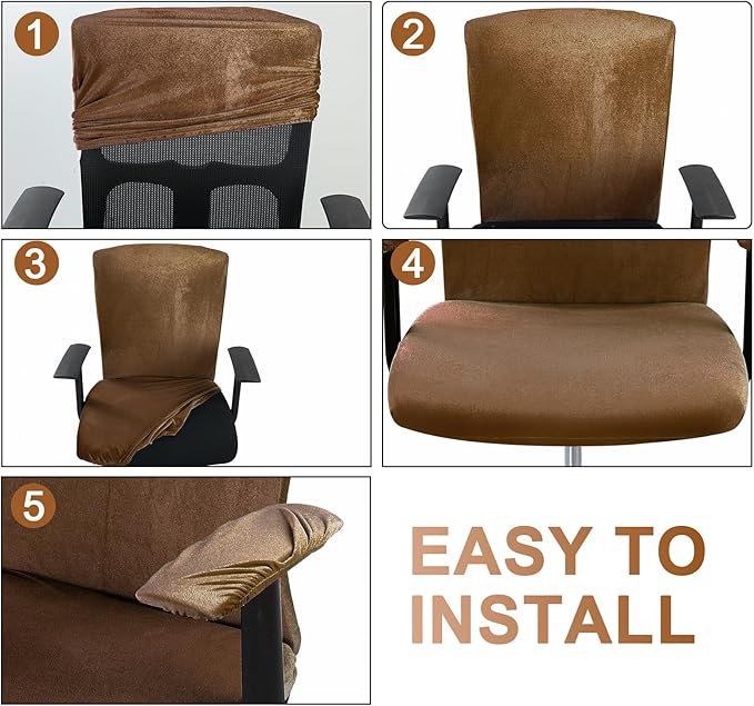 Tallew 4 Pcs Office Chair Covers Set Computer Universal Protective Stretchable Chair Seat Covers Desk Armrest Slipcovers Pads Office Cushion Backrest for Rotating(Brown)