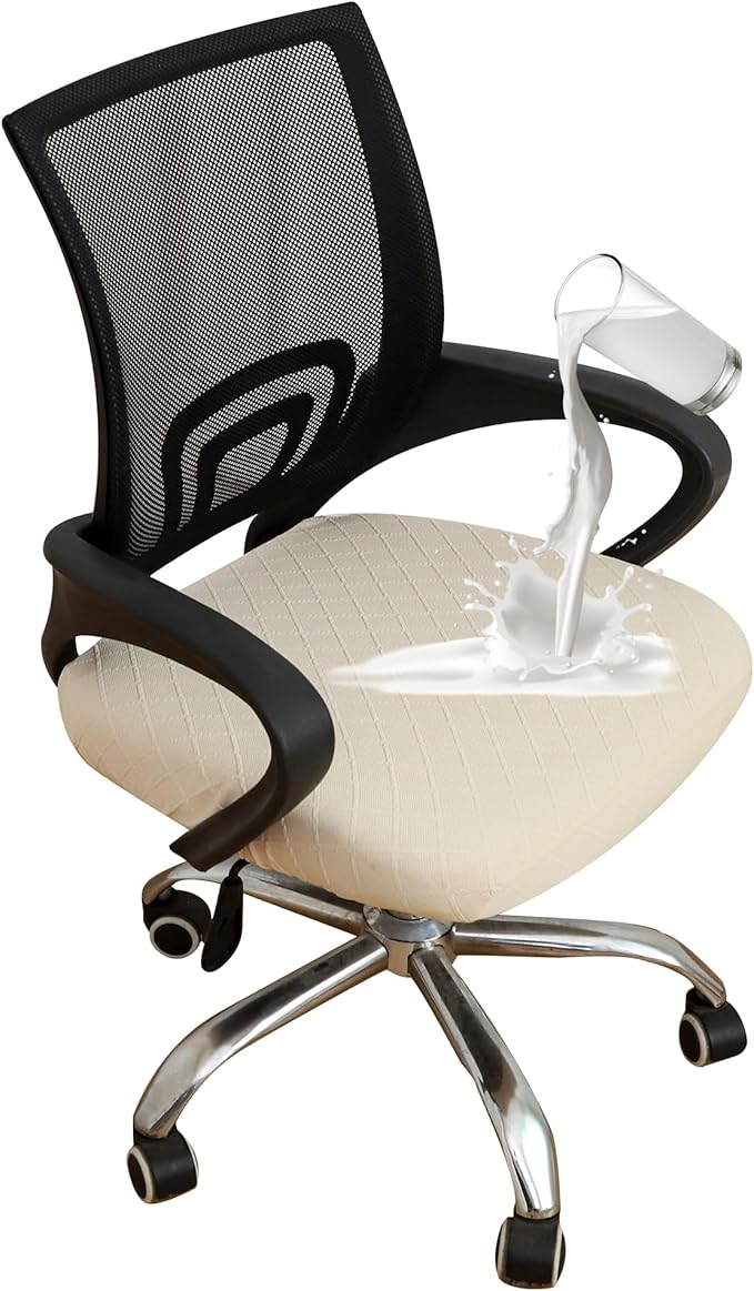 FORCHEER Waterproof Office Chair Seat Cover 15-20" Square Beige Stretchable Jacquard Desk Chair Seat Cover with Buckles Bottom Only Washable Removable