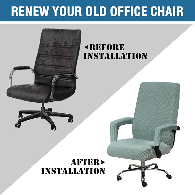 H.VERSAILTEX Stretch Jacquard Office Computer Chair Seat Covers, Removable Washable Anti-dust Desk Chair Seat Cushion Protectors - Sage