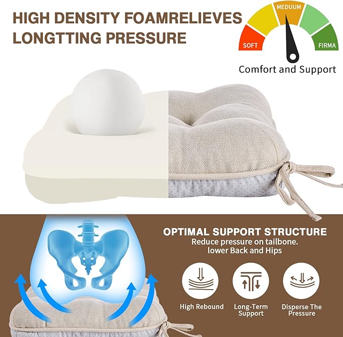 BETU Chair Cushions for Dining Chairs Set of 6,3.5" Thick Kitchen Table Chair Pads with Ties,Non Slip Backing and Covers, Seat Cushion for Dining Room,Bar,Patio Chairs,15.5"X15.5"X3.5",Beige