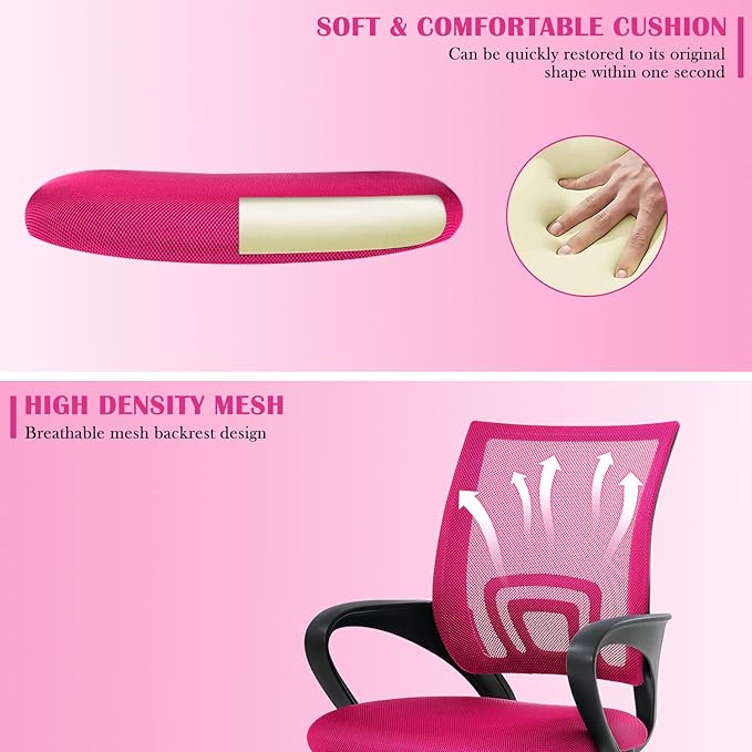 Office Chair, Desk Chair with Lumbar Support Arms, Adjustable Computer Chair with Breathable Mesh Backrest, Home Office Desk Chairs for Student, Adults, Study, Dorm, Comfortable Office Chair(Pink)