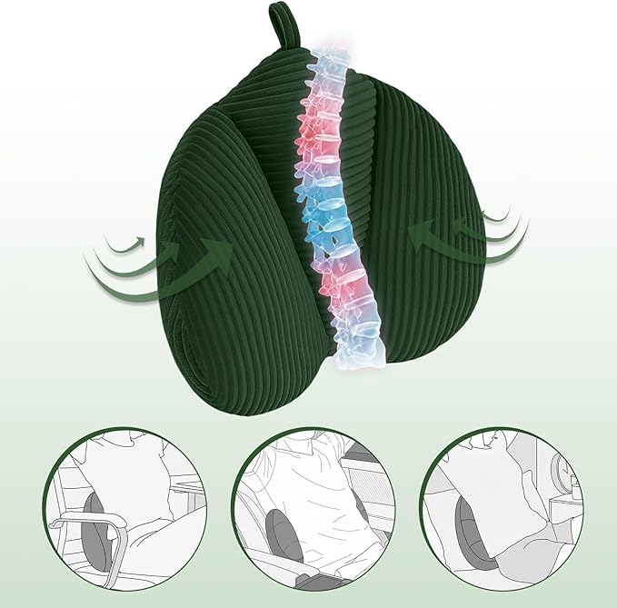 Lumbar Support Pillow for Couch, Back Support Pillow for Office Chair, Heart-Shape Back Cushion with Shredded Foam for Back Pain Relief & Reading, Lumbar Cushions for Recliner, Car, Green
