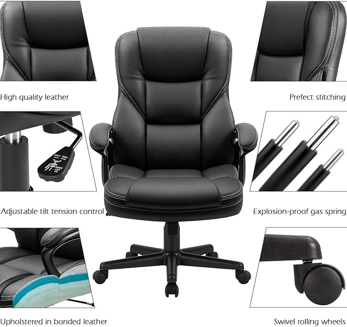 Furmax Office Executive Chair High Back Adjustable Managerial Home Desk Chair, Swivel Computer PU Leather Chair with Lumbar Support
