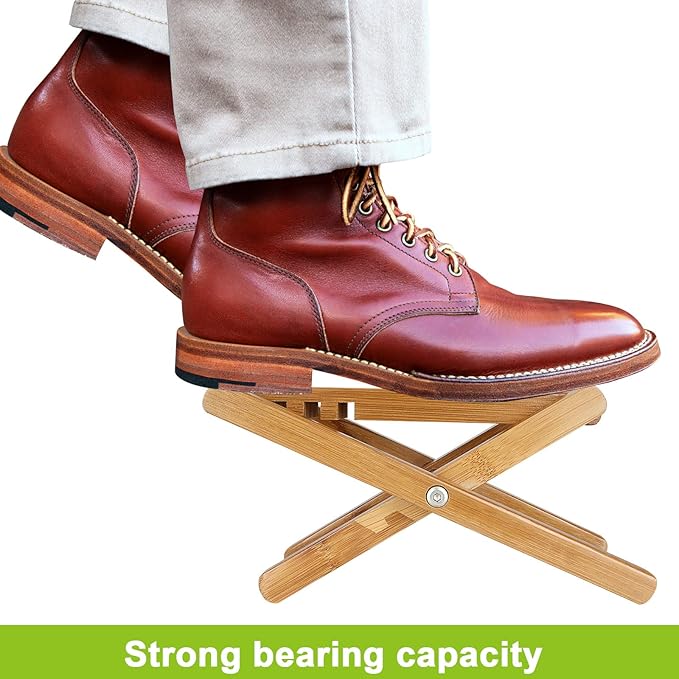 QTLCOHD 4 Gear Bamboo Guitar Foot Stool, 9.25 Inch Adjustable Non-Slip Foot Rest for Classical Acoustic Guitar Player