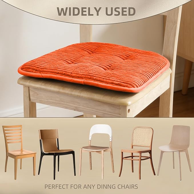 Memory Foam Chair Cushion, U-Shape 17" x 15" Tufted Non-Slip Back Seat Cushion for Dinning Room, Office, Kitchen, 2 Counts, Orange