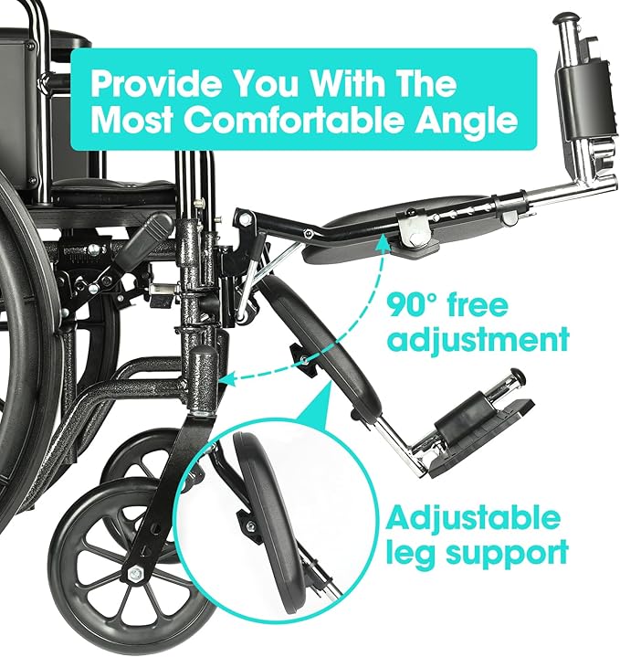 Universal Wheelchair Footrest with Comfort Foam Cushion - Adjustable Lift & Extendable Anti-Slip Foot Plate, Foldable Quick Release for Transport Chairs (Black 1 Pair) LK3JELR T94 Models Compatible