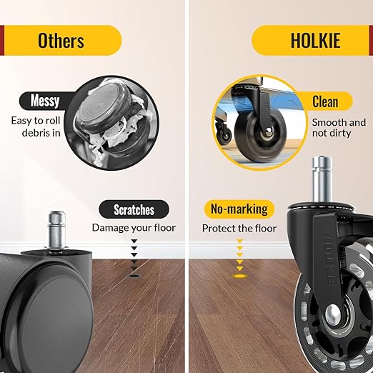 HOLKIE Office Chair Wheels 10pack Roller Blade Caster Rubber Replacement for Office 11x22mm Transparent 3 Inch, Desk Rolling Set of 10 for Hardwood Floors Gaming Chair Wheels Smooth & Silence Gliding