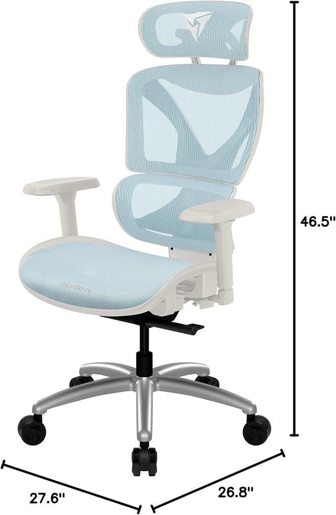 ThunderX3 XTC Ergonomic Office Chair, for Adults Gaming Chair, High Back Desk Chair, Synchronous Tilt, Self-Adjusting Lumbar Support and Backrest, Adjustable Headrest, Chroma Mesh, White Blue