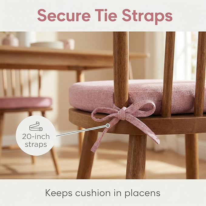 4 Pack Dusty Pink Winsor Chair Cushions with Ties, Dining Kitchen Chair Seat Pads Non Slip Removable Washable Cover 17"x16"
