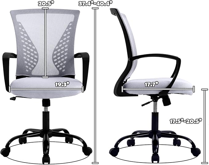 Modern Office Chair - Breathable Mesh Ergonomic Chair with Adjustable Lumbar Support, Mid Back Computer Chair for Home Office, Minimalist Design & Easy Assembly (White)