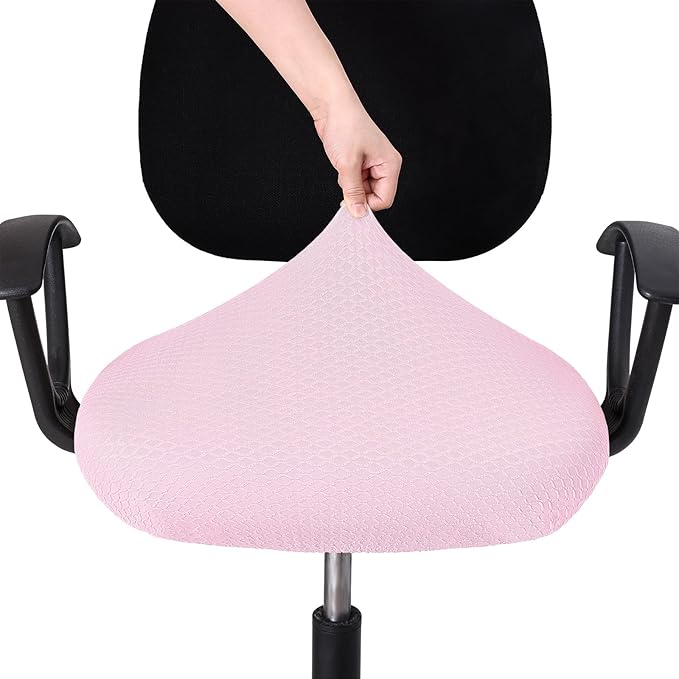 Smiry Stretch Jacquard Office Computer Chair Seat Covers, Removable Washable Anti-dust Desk Chair Seat Cushion Protectors - Pink