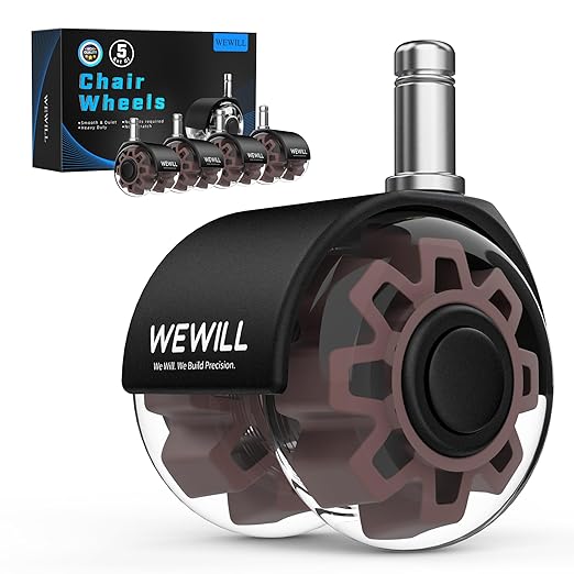 WEWILL Office Chair Wheels, Rubber Replacement Caster Heavy Duty Wheels for Computer Desk Chair to Replace Office Chair mats, Protect Hardwood Floors and Carpet, Set of 5 Brown