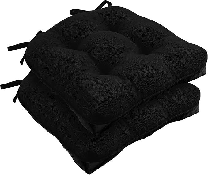 Wellsin Chair Cushions for Dining Chairs, Non-Slip Kitchen Chair Pads with Ties, Tufted Shredded Foam Kitchen Chair Cushions Set of 2, 15.5" X 15.5", Black