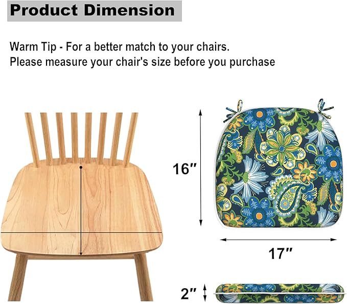 DYTXIII Set of 4 Outdoor Chair Cushions with Ties,Water Repellent Patio Chair Pads 17"x 16" for Outdoor Furniture,Round Corner Seat Cushions for Garden Yard Kitchen Flower Child