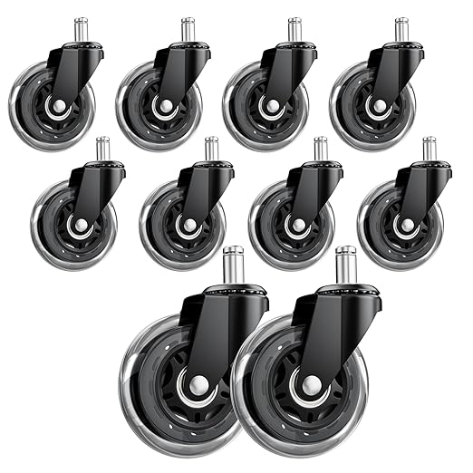 Office Chair Wheels 10 Pack, 3 Inch Heavy Duty Replacement Chair Wheels, Smooth Rolling & Quiet Floor Protectors for Hardwood & Carpet, Universal Fit for Most Office Chairs（10-Pack