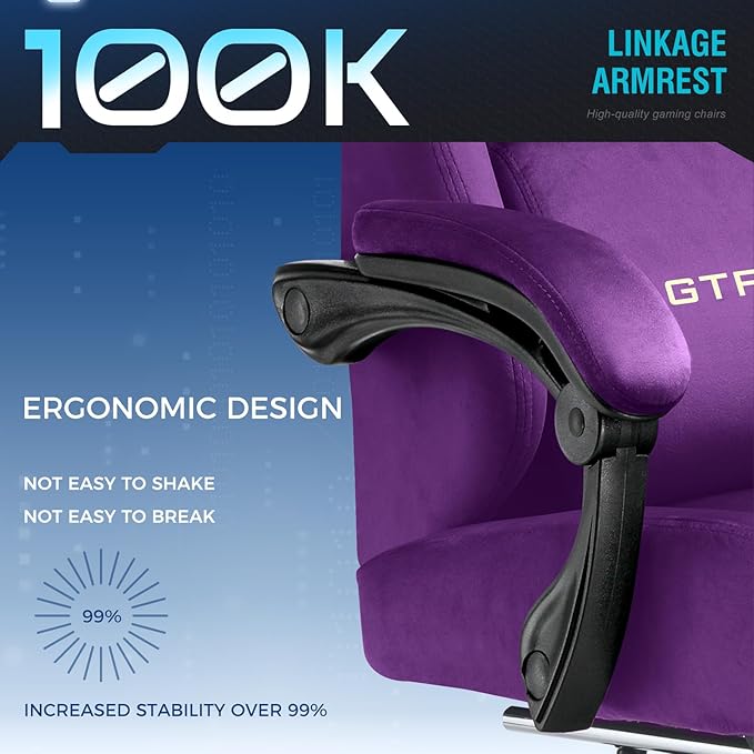 GTPLAYER Gaming Chair Fabric with Pocket Spring Cushion, High Back Ergonomic Computer Chair with Footrest for Adults Lumbar Support Swivel Game Chair for Office Gaming 350LBS, Dark Purple