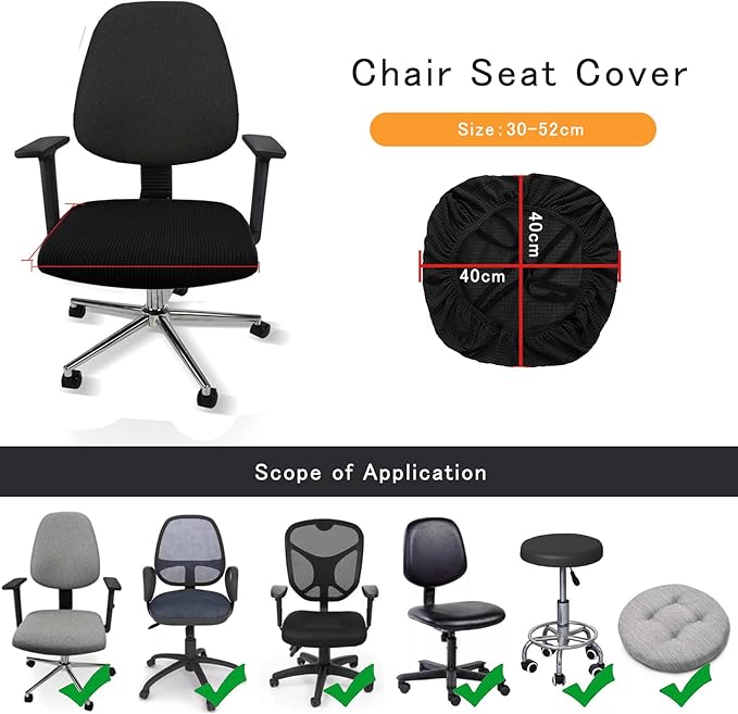 Universal Chair Covers Waterproof Stretchable Office Chair Cover Washable Computer Chair Slipcover for Desk Chairs Dining Chair Seat Cushion Protectors Black