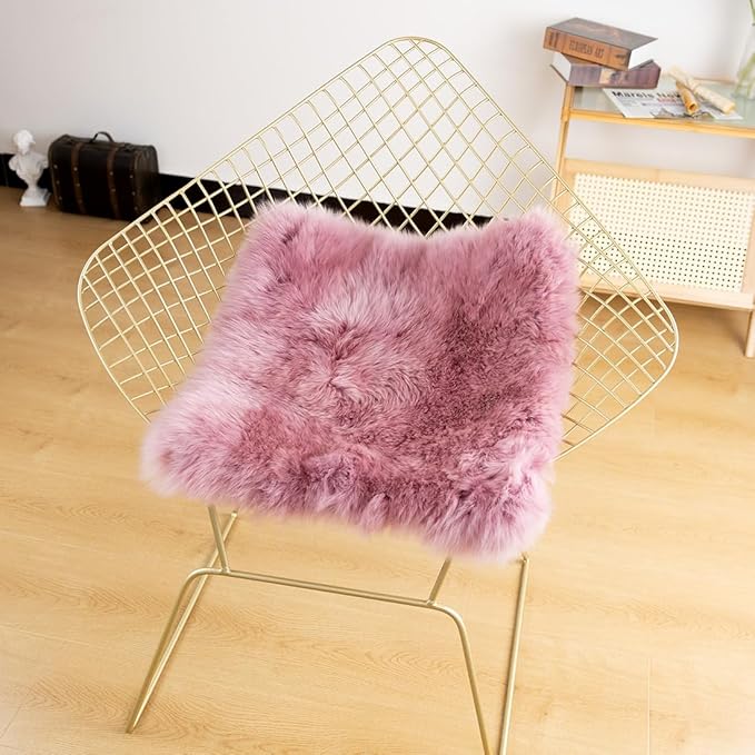 LLB Sheepskin Chair Covers Office Chair Cushion Dining Room Chair Pads Desk Chair Seat Cushion for Computer Fur Area Rugs for Living Room 18x18 Inch (Pack of 1), Light Pink