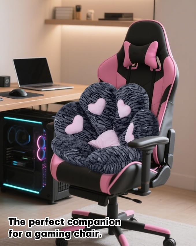 MOONBEEKI Cat Paw Cushion Chair Comfy Kawaii Plush Seat Cushions Shape Lazy Pillow for Gamer Chair 28"x 24" Cozy Floor Cute Seat Kawaii for Girl Worker Gift, Dining Room Bedroom Decorate （Black Silve）