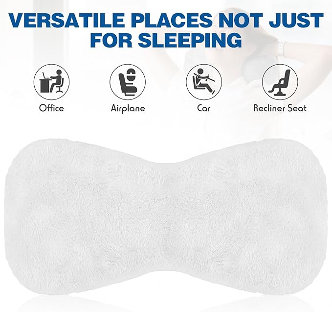 Colingmill 1 Pc Neck Pillow for Recliner Headrest Pillow Bone Shaped Chair Plush with Adjustable Strap Neck Support and Pain Relief Curve Head Cushion for Car Travel Airplane (White)