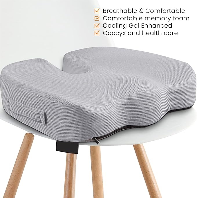 GRAND PITSTOP Gel Memory Foam Seat Cushion – Orthopedic Ergonomic Cushion for Office Chair, Car, Home & Travel – Tailbone, Sciatica & Back Pain Relief Pillow for Long Sitting Comfort