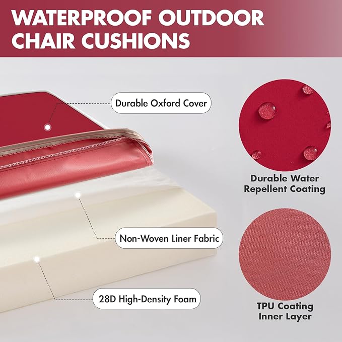 MIULEE Red 17 x 16 x 2 Outdoor Chair Cushions Waterproof Patio Chair Cushions with Adjustable Straps Set of 2 for Patio Furniture 3-Year Color Fastness Garden Sofa Couch