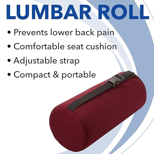 Sammons Preston 37966 Firm Lumbar Roll with Adjustable Strap for Lower Back Pain Relief, Burgundy