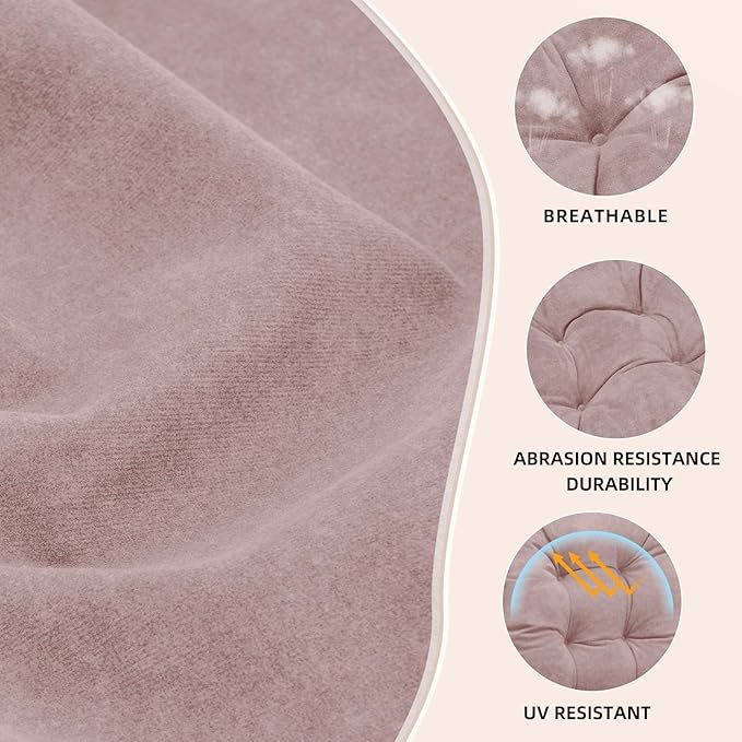Rocking Chair Cushion - Velvet Fabric, High-Density Sponge, Durable Comfort Non-Slip Bottom Tufted Seat Pads with Ties, Velvet︱Dirty Pink, 44x19x4 inch